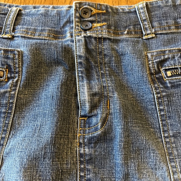 LA Blues Womens Sz 12 Denim Jean Mini Skirt Y2K 90's‎ Buckles Zippers Stretch - Picture 4 of 9